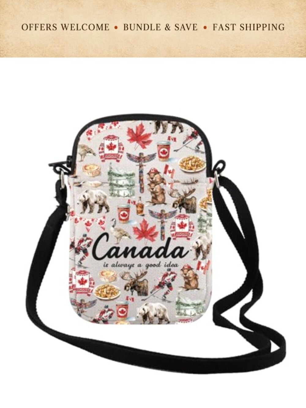 TSOTMO Canada Crossbody Bag Floral Canvas Adjustable Strap Zipper